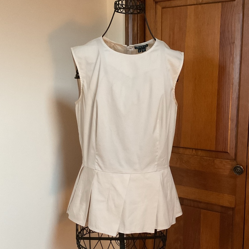 Theory Cream Sleeveless Peplum Top, Small